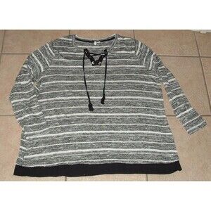 Sparkly Striped Plus Sz 2X Casual Wear Stretchy Lightweight Tunic Sweater CATO